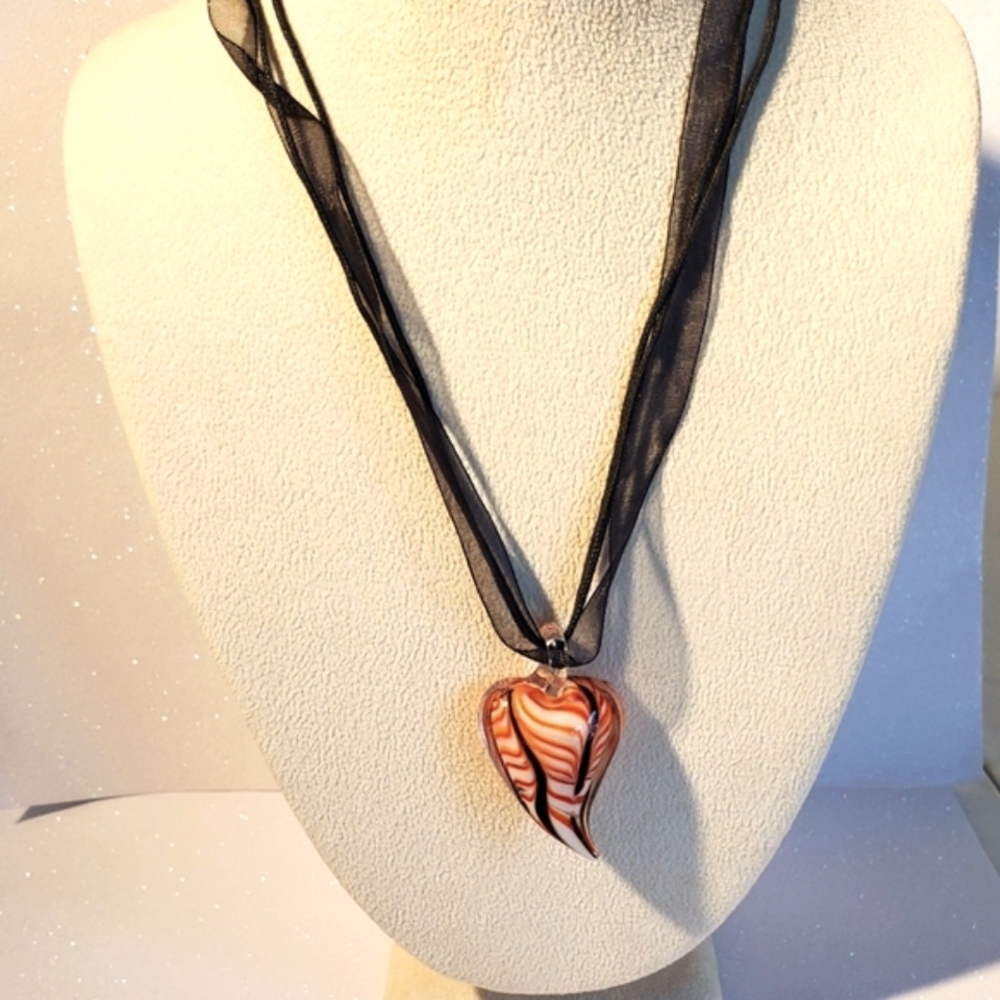 Hand Blown Glass Pendant Necklace.